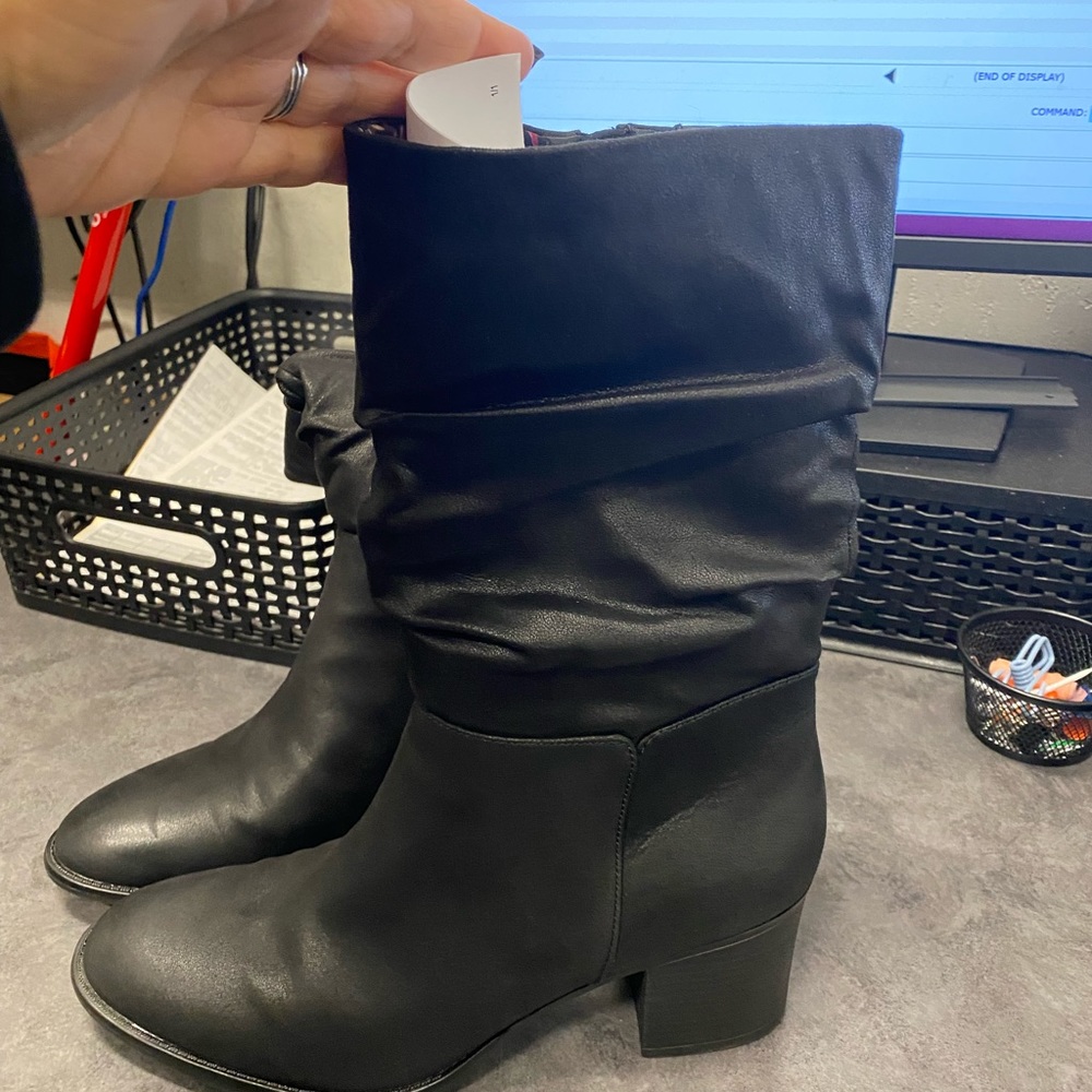 Black mid calf boots